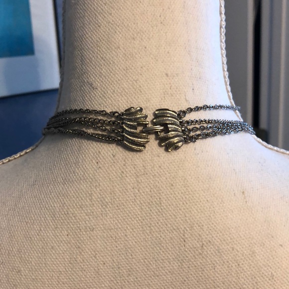 Silver tone multi chain Necklace - Picture 2 of 5